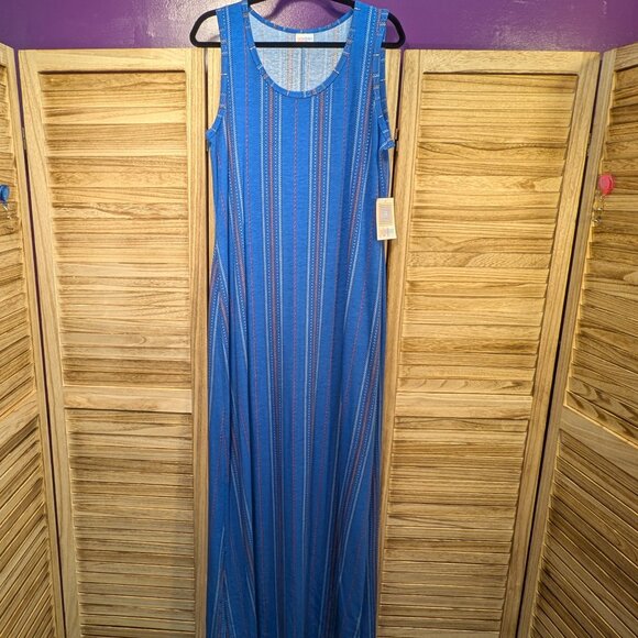 LuLaRoe DANI Blue Striped Maxi Dress Size XL - Picture 2 of 7